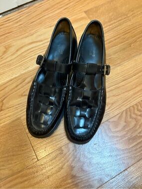 G.H. Bass & Co. Black Woven Leather Mary Jane Loafers